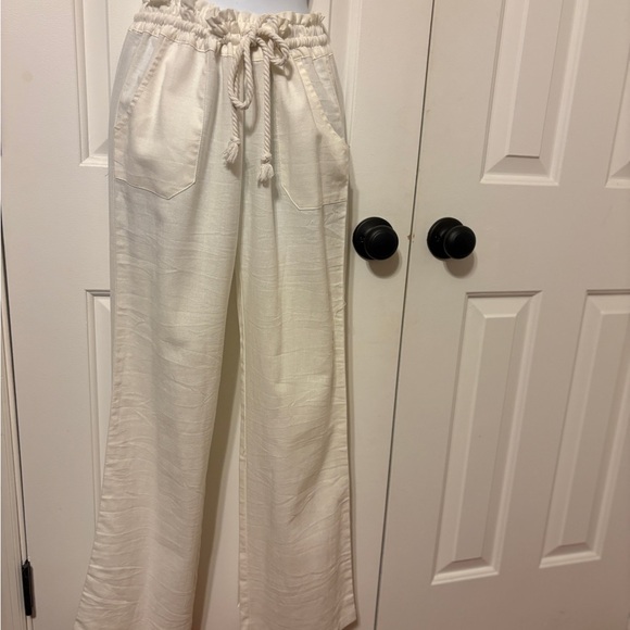 High Waist Cream Drawstring Pants - Picture 3 of 11